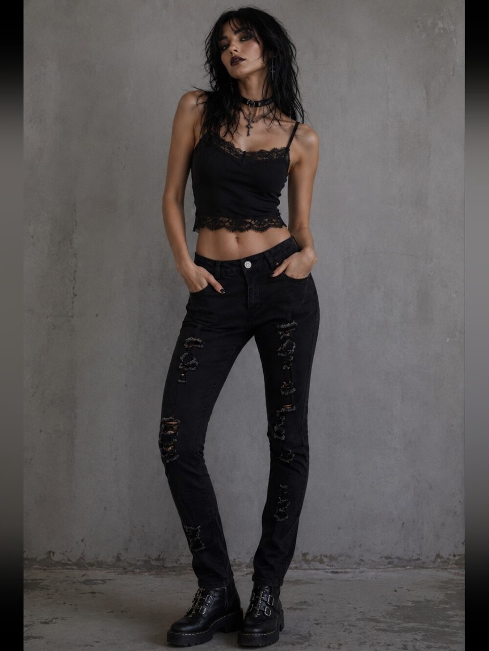 Killstar Black Distressed Skinny Whimsigoth Jeans, XS